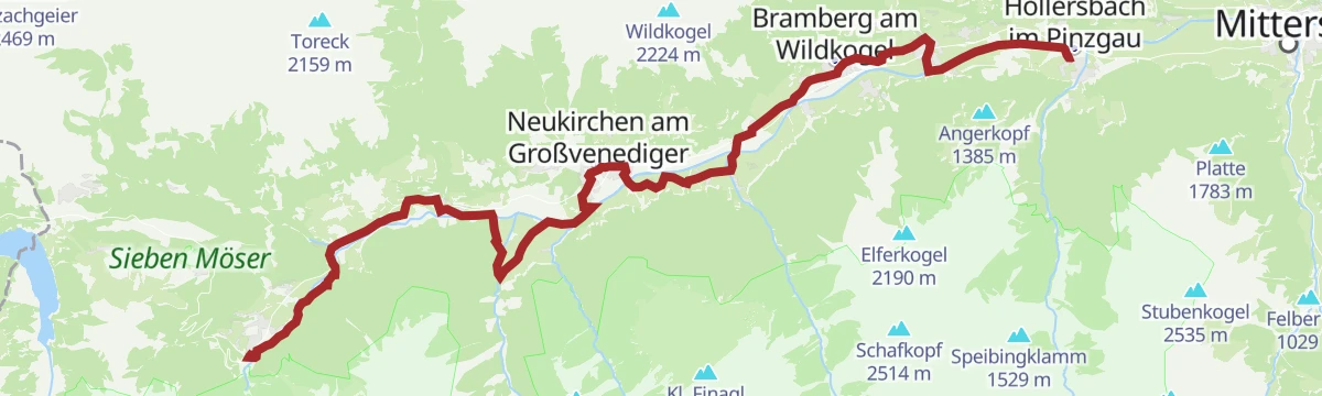 Route map: Tauernradweg von Krimml bis Hollersbach